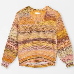Lou & Grey + Loft Spiced Multicolor Striped V Neck Knit Sweater